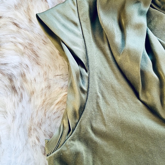 Antonio Melani Olive Green Silk Trim Cowl Neck Top - Picture 3 of 6